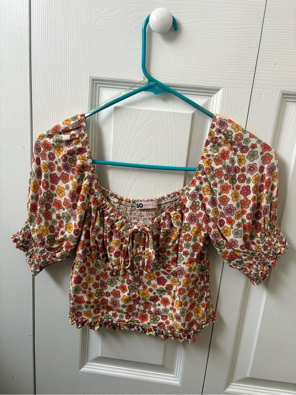 Floral Puff-Sleeve Top — Multicolor